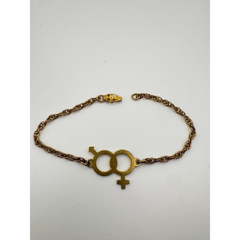 Vintage Speidel Bracelet Gold Tone Interlocking Male Female Gender Symbol READ